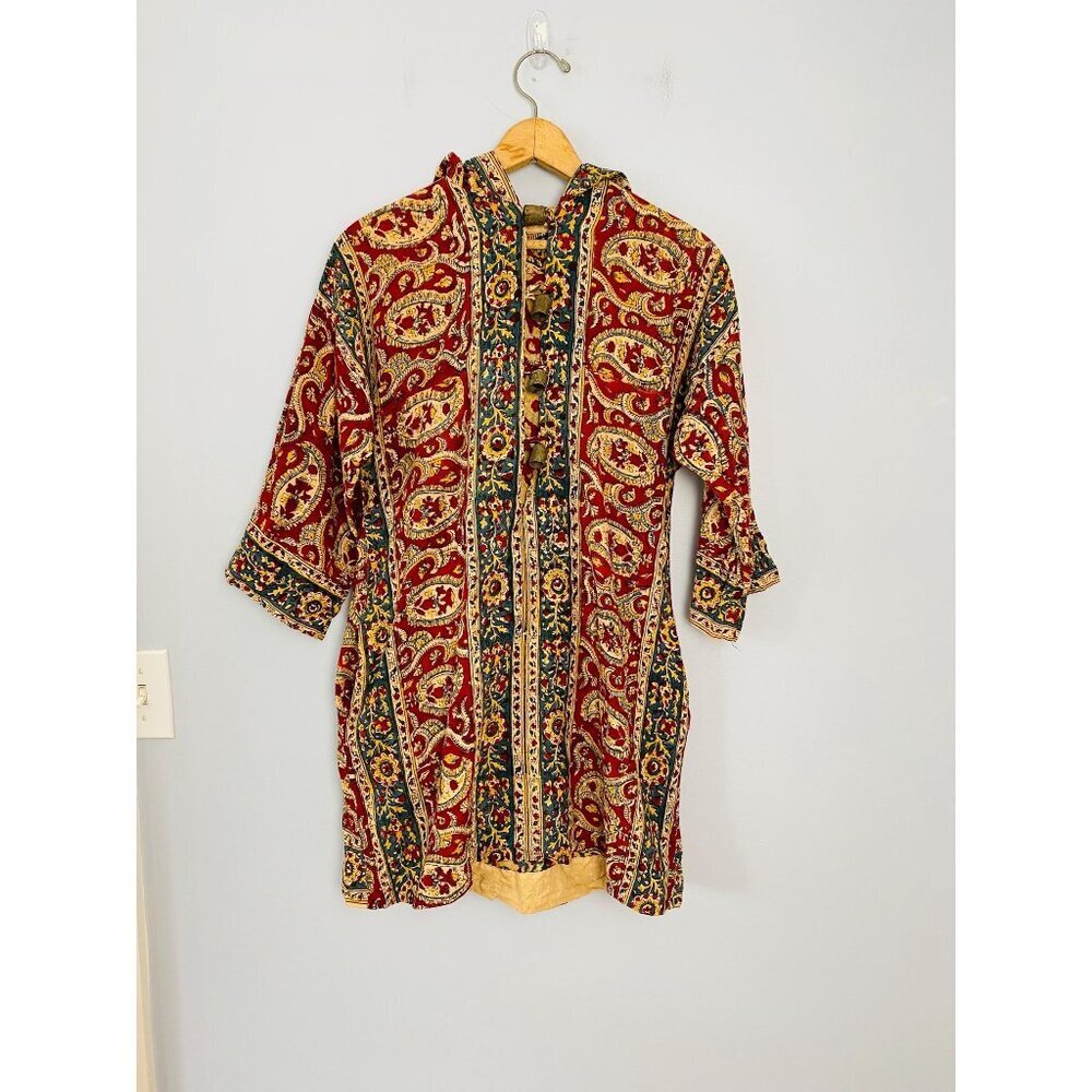 Vintage 1970s Karavan Hooded Tunic Top, Size Small, Made in Pakistan, Paisley Pr